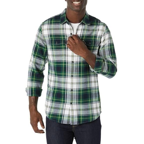 Amazon Essentials Men's Slim-Fit Long-Sleeve Two-Pocket Flannel Shirt Large‎ - Picture 1 of 4